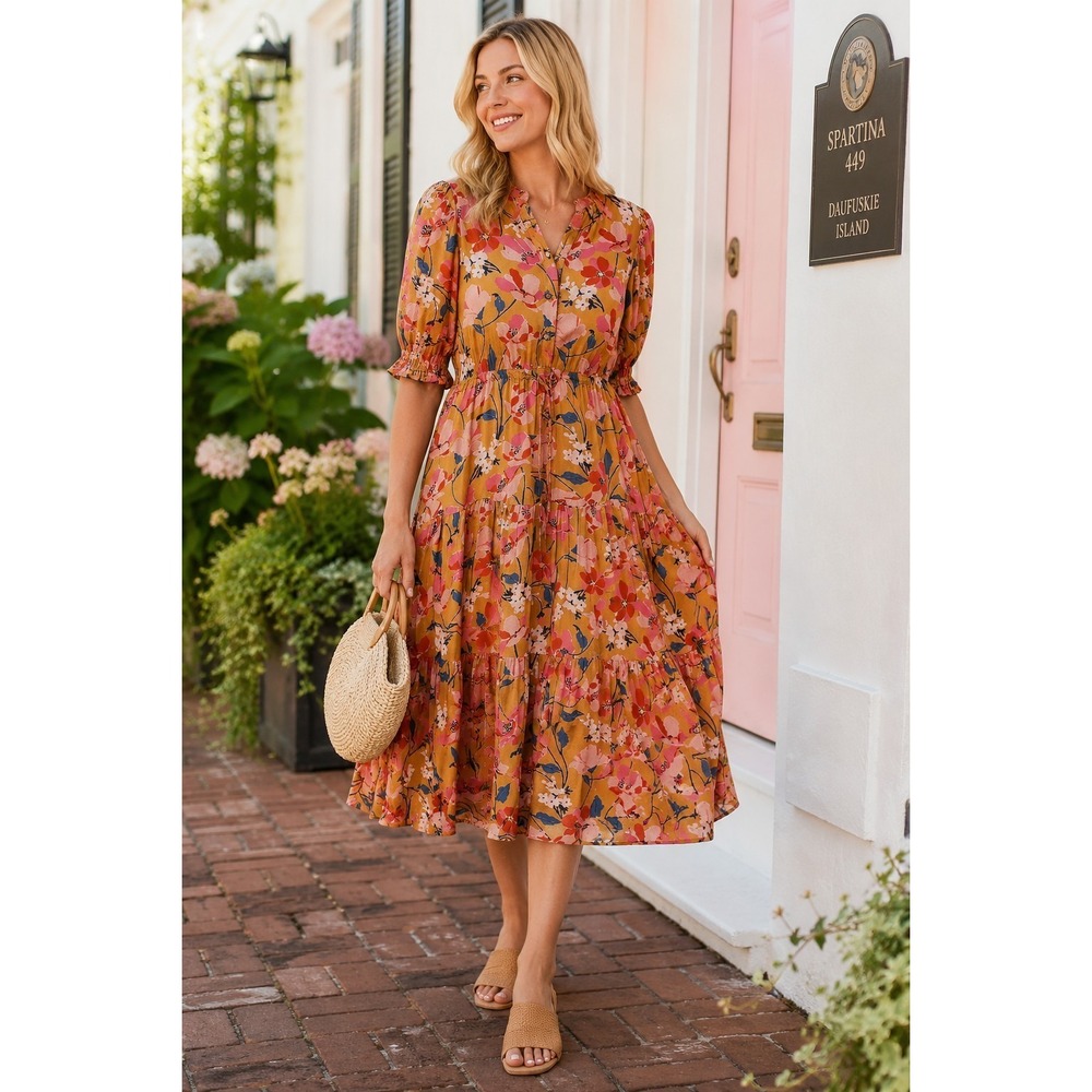Spartina 449 Maggie Dress Medium Cottagecore‎ Flowers Romantic Quiet Luxury